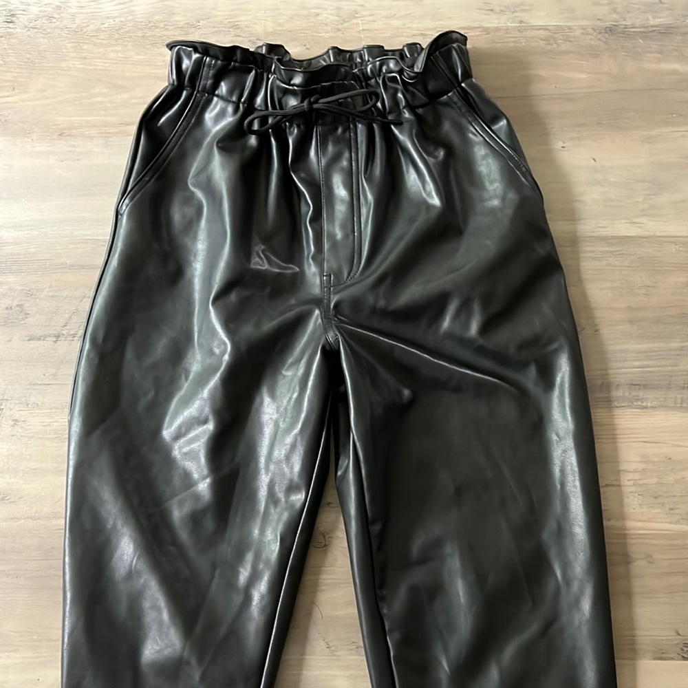 Abercrombie & Fitch Black Faux Leather Paperbag Waist Pants
